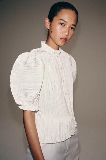 Zara ZW COLLECTION PLEATED BLOUSE - Ecru