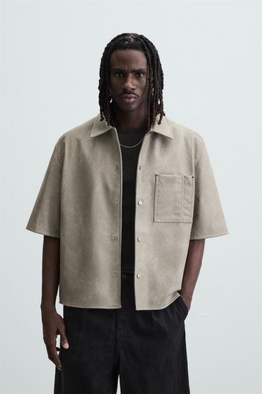 LEATHER EFFECT OVERSHIRT - Grey / Natural by Zara