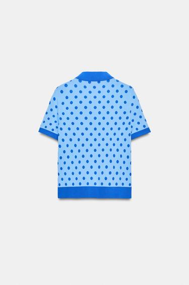 POLO EN MAILLE À POIS - Bleu de Zara - Image 6