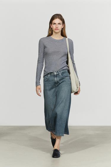 Flare fit denim midi skirt — Mid-blue 1