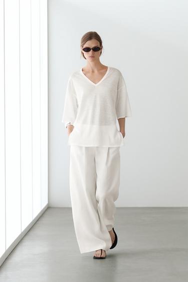 Zara Oversize short sleeve T-shirt - Oyster-white - Image 0