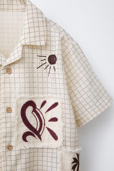 CHEMISE À CARREAUX ET PIÈCES - Marron / Écru de Zara - Image 3