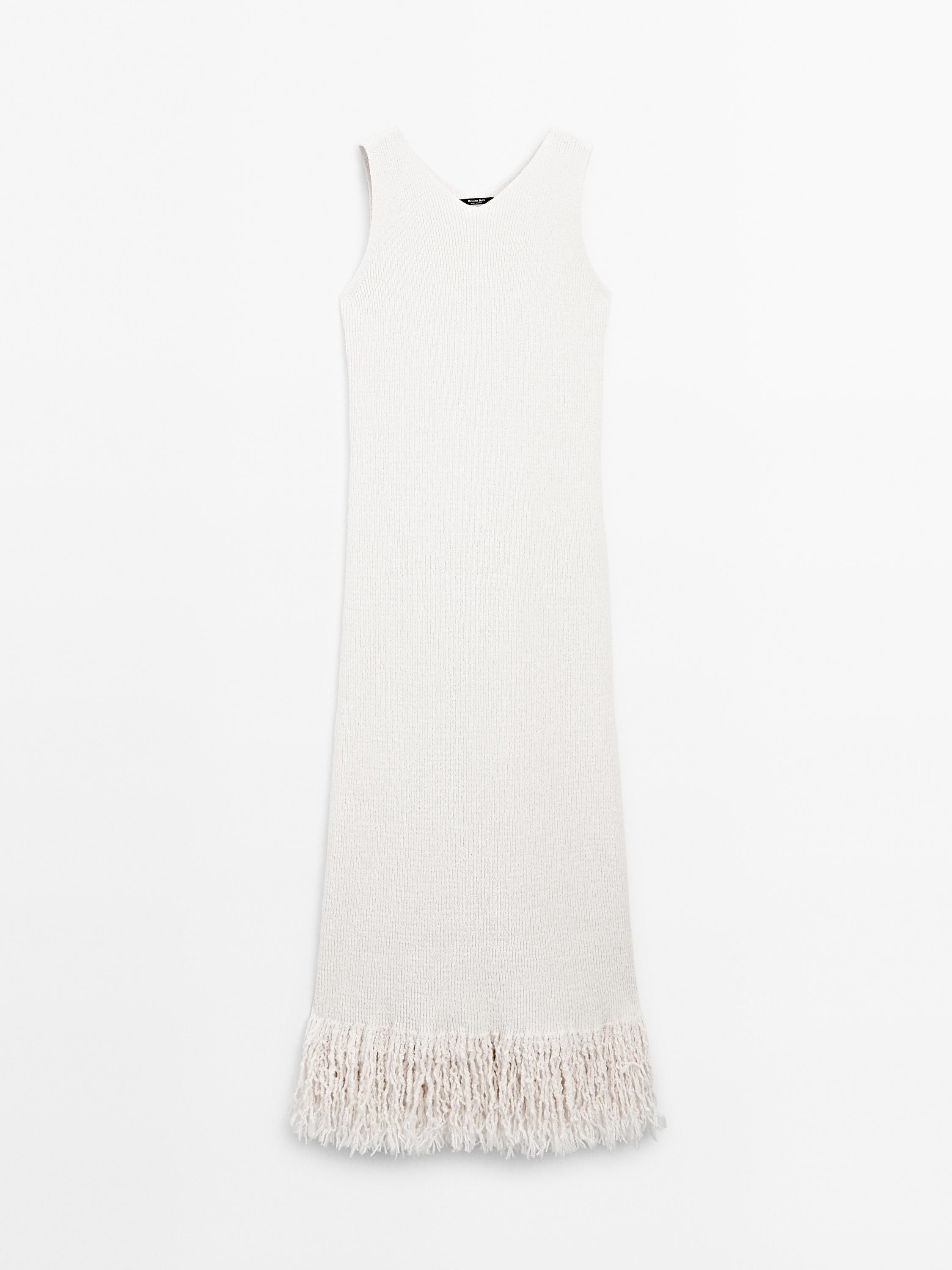 Knit dress with fringed hem - Ecru | ZARA Canada