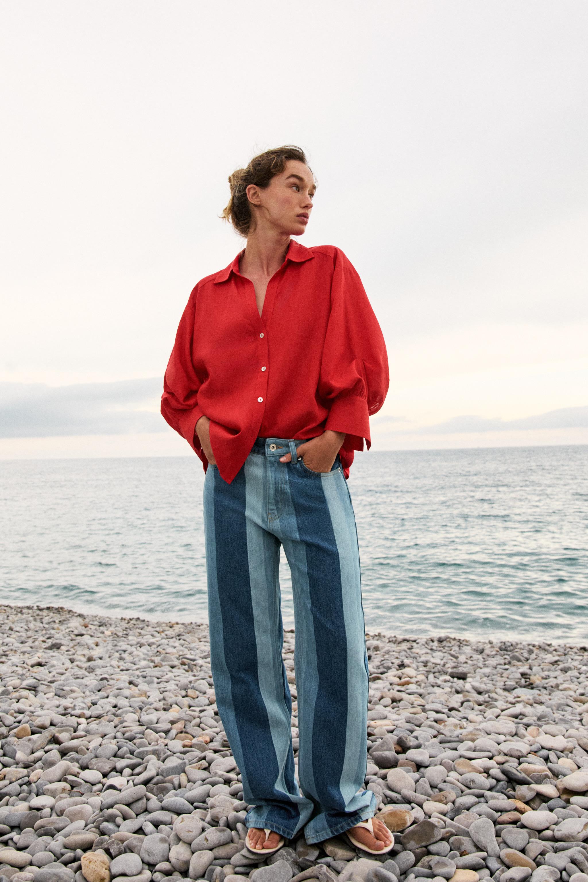 Женские джинсы Zara Z1975 STRIPED STRAIGHT JEANS
