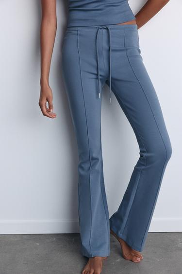 Zara FLARE INTERLOCK PANTS WITH SEAMS - Mid-blue