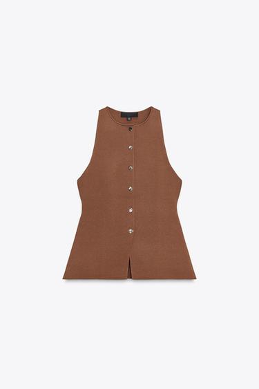 BUTTON HALTER TOP - Brandy by Zara