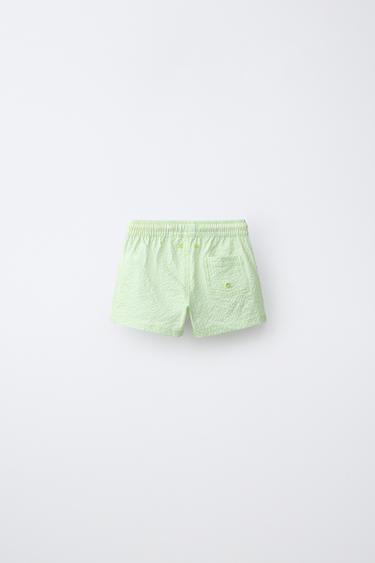 2-6 YEARS / STRIPED TEXTURED SWIM SHORTS - Lime by Zara - Image 1