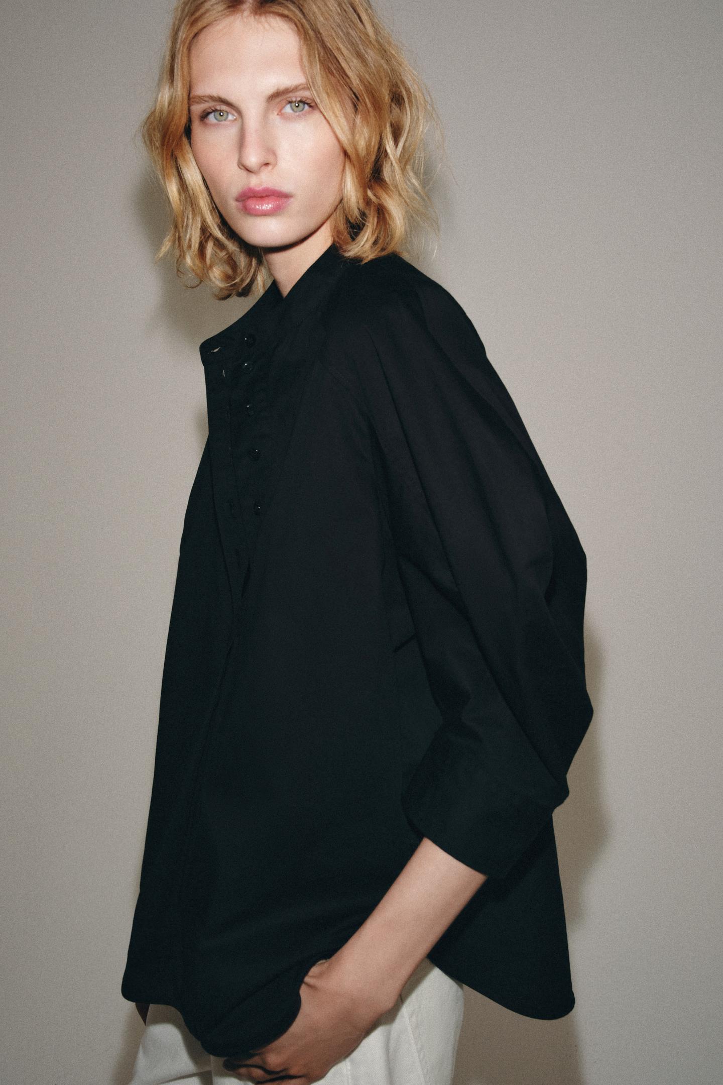 Женская рубашка Zara ZW Collection Puff Sleeve, цвет: Чёрный — фото 4
