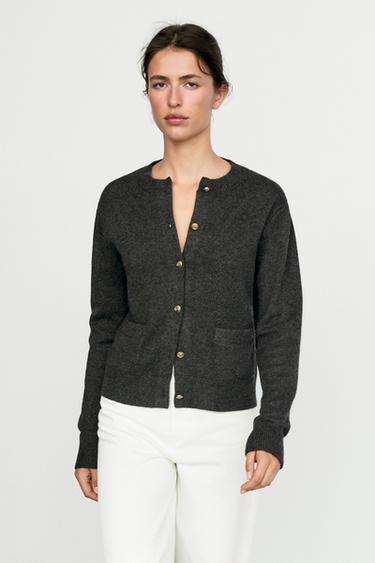 Zara Knit cardigan with gold buttons - Anthracite grey