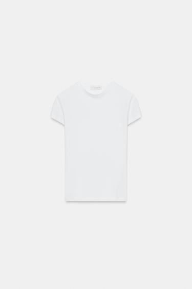T-SHIRT AJUSTÉ À MANCHES COURTES - Blanc de Zara