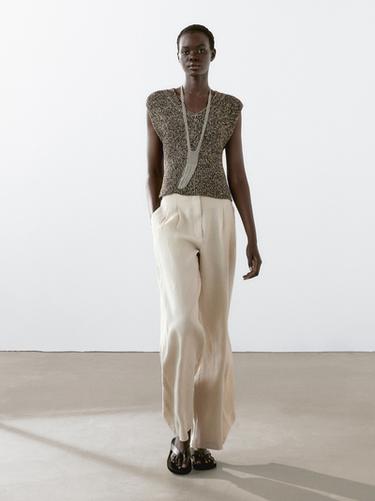 Pantalon à pinces doubles en lin - Pierre de Zara