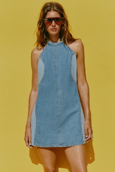 Zara Z1975 OPEN-BACK MINI DRESS - Mid-blue