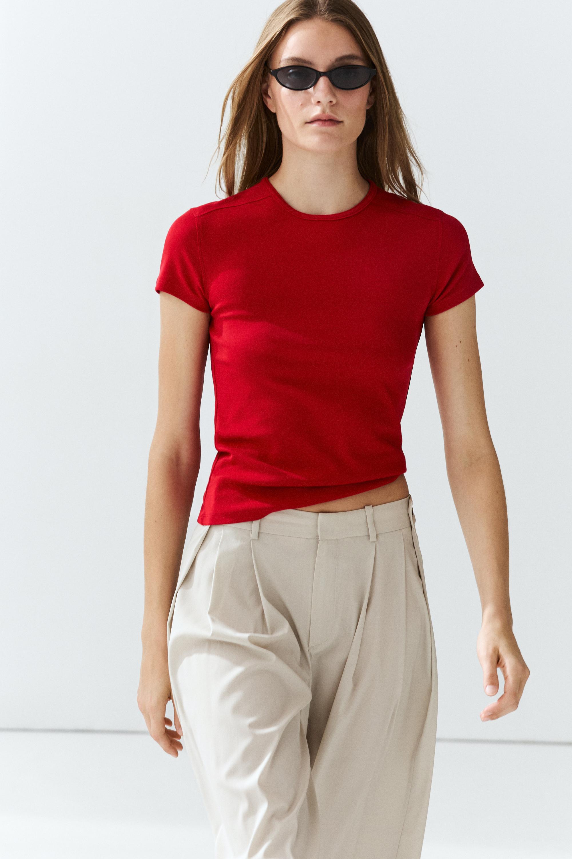 Short sleeve cotton blend T-shirt — Red