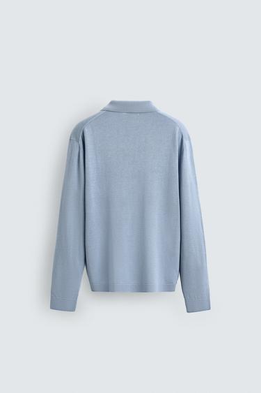 HEMP-COTTON KNIT POLO SHIRT - Sky blue by Zara - Image 8