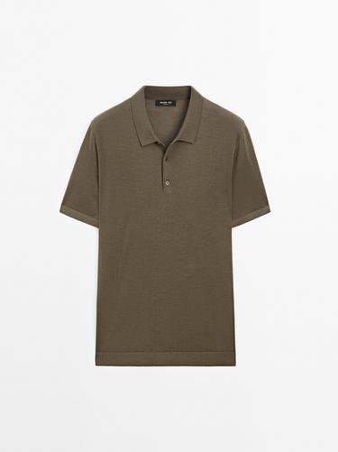 Zara Short sleeve wool blend knit polo shirt - Khaki