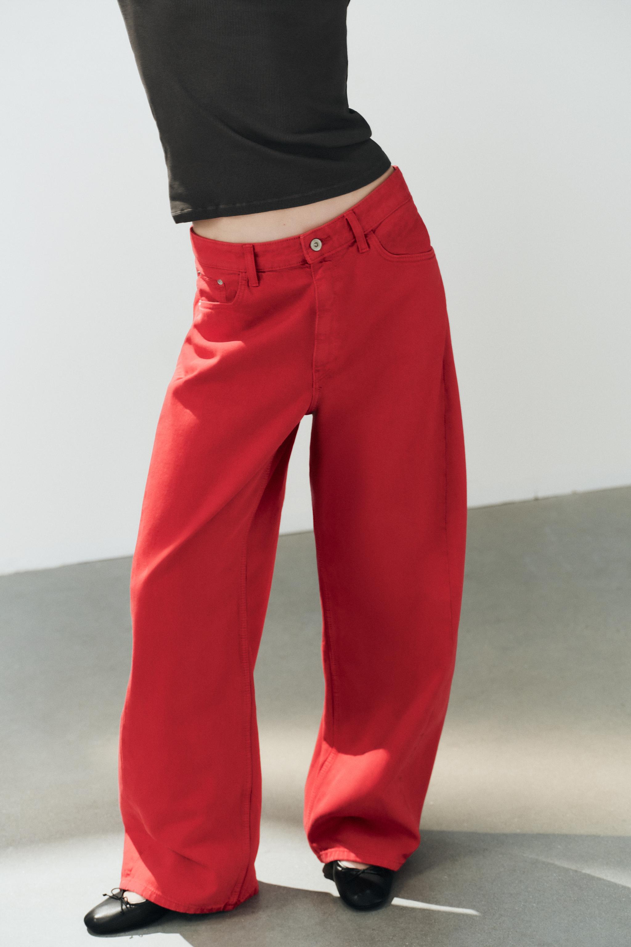 TRF MID-RISE BAGGY OVERSIZE SEAMED JEANS — Red
