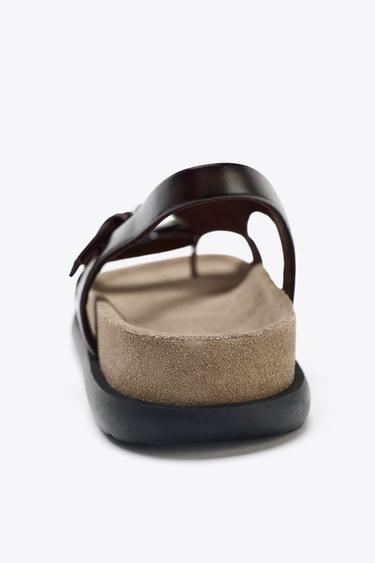 FLAT LEATHER SANDALS - Chocolate Brown by Zara - Image 4