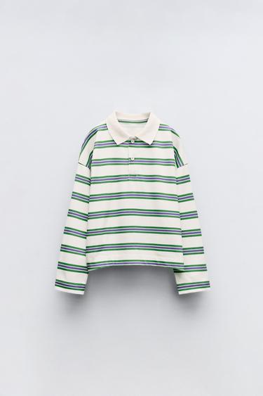 ФУТБОЛКА ПОЛО В ПОЛОСКУ — ОТТЕНКИ ЗЕЛЕНОГО от Zara — изображение 0