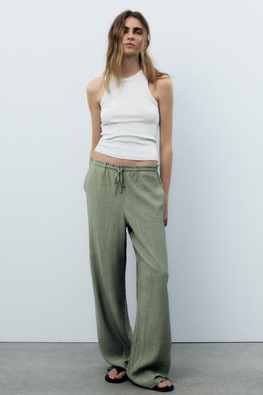 TEXTURED TROUSERS - Sea green by Zara