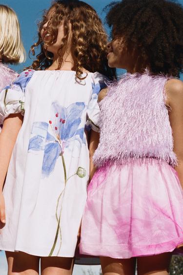 Zara 歐根紗花卉印花短裙 - 粉紅色