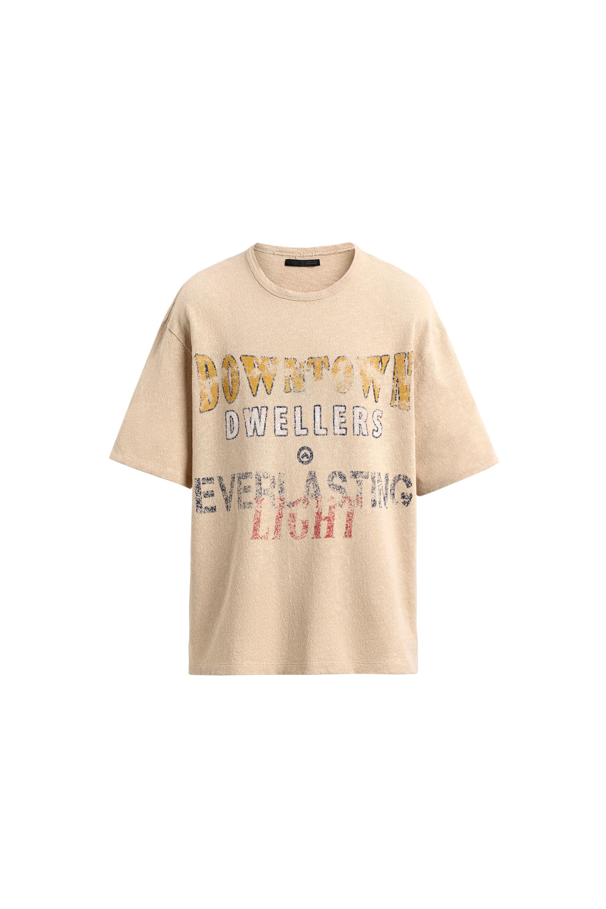 WASHED PRINTED KNIT T-SHIRT - Sand | ZARA United Kingdom