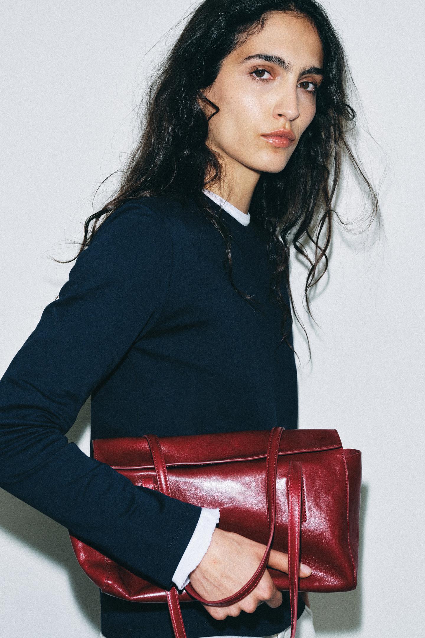Женская сумка Zara Leather Shoulder, цвет: Красный — фото 2