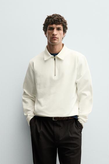 INTERLOCK QUARTER ZIP POLO SHIRT - Oyster-white by Zara