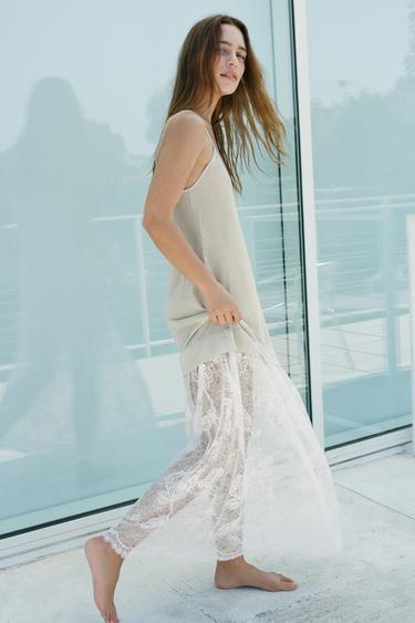 GAUN RAJUTAN KOMBINASI RENDA - Putih pudar dari Zara