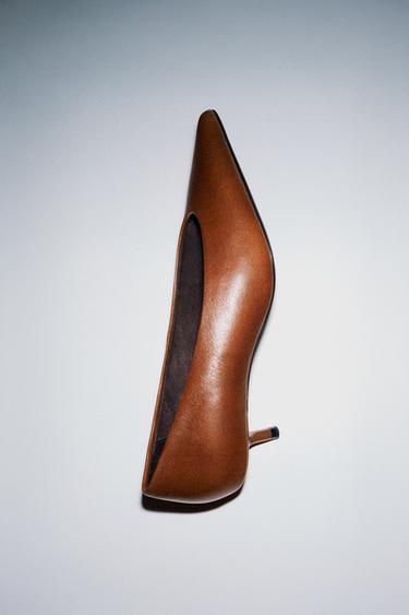 LEATHER KITTEN HEEL SHOES - Brown by Zara