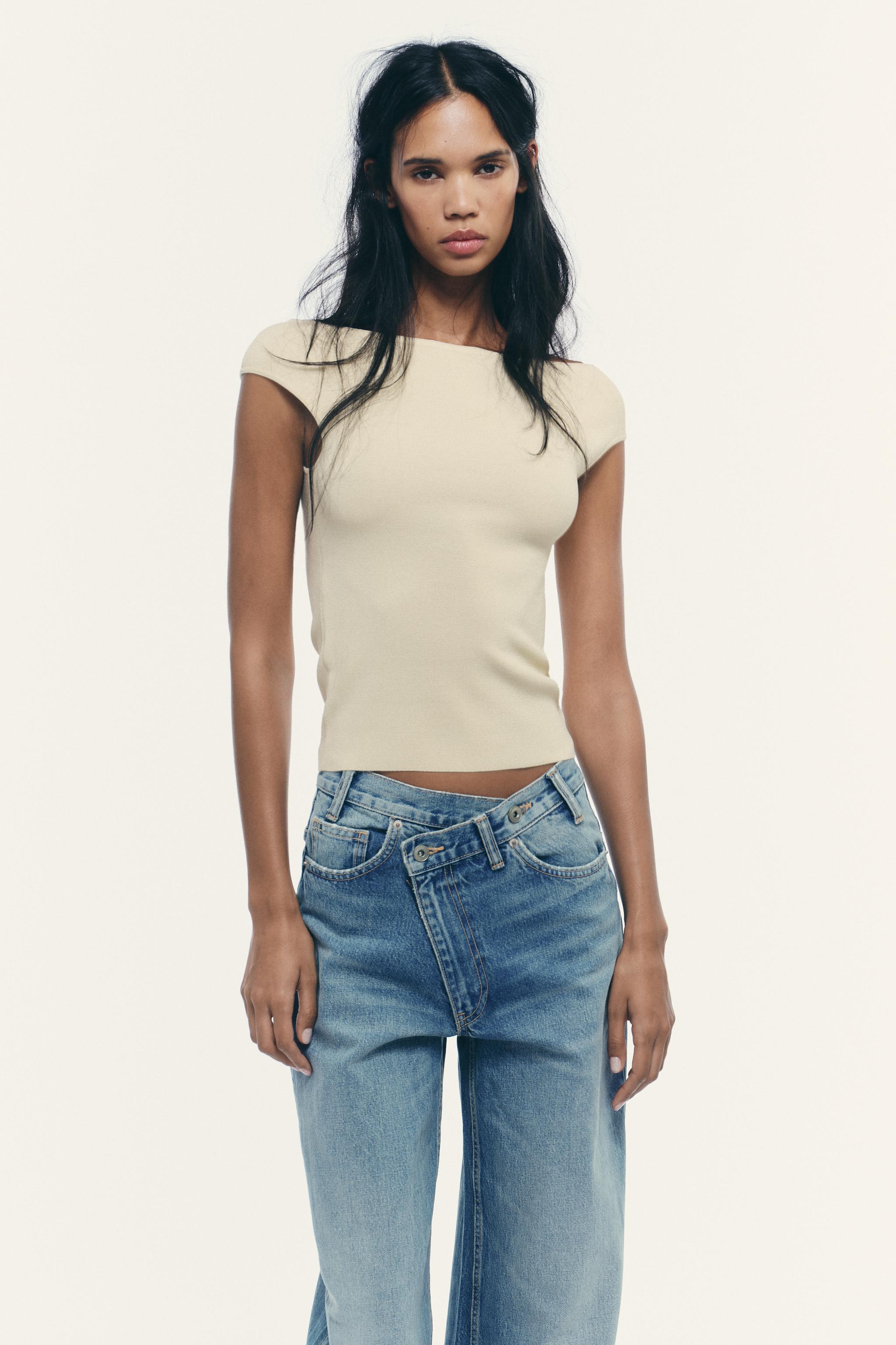 新品未使用　ZARA　ビーズ付きコンビ素材トップス ビーズ付きコンビ素材トップス - ピンクベージュ | ZARA Japan