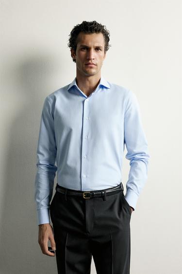 Zara COTTON REGULAR FIT SHIRT - Sky blue