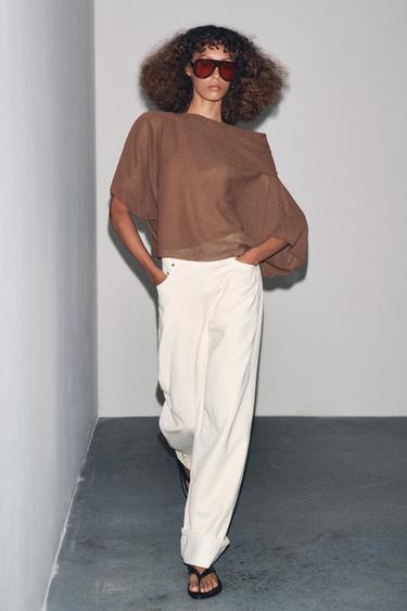 Zara 平紋短袖針織衫 - 巧克力色