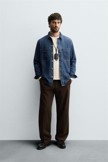 Zara REGULAR FIT DENIM SHIRT - Mid-blue - Image 0