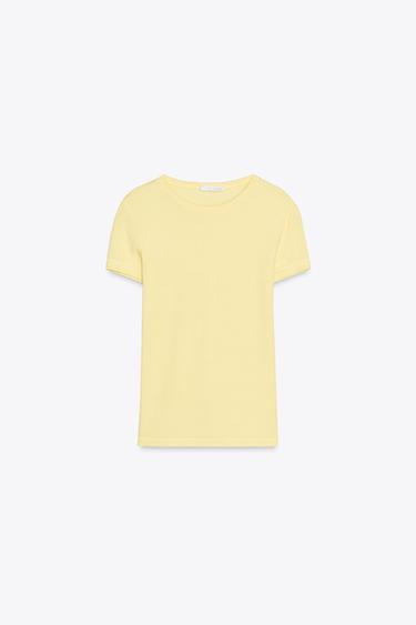 T-SHIRT EN VISCOSE À MANCHES COURTES - Jaune de Zara - Image 3