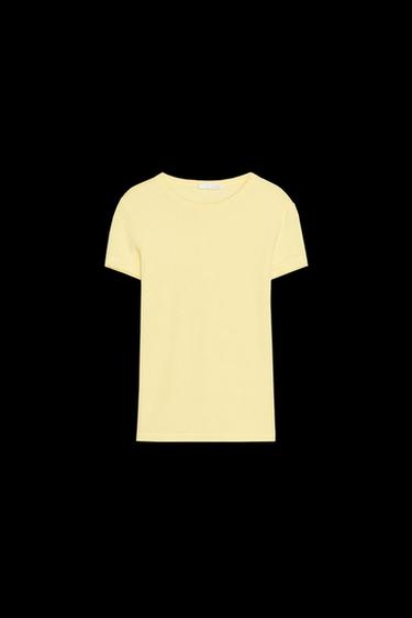 Zara SHORT SLEEVE VISCOSE T-SHIRT - Yellow - Image 0