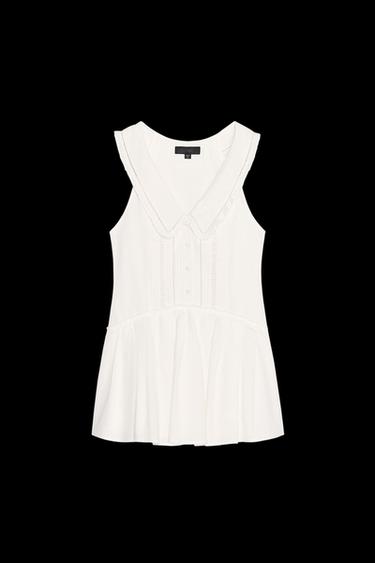 Zara PLEATED PETER PAN COLLAR SHORT DRESS - Oyster-white - Image 0