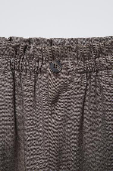 HERRINGBONE PAPERBAG TROUSERS - Brown by Zara - Image 4