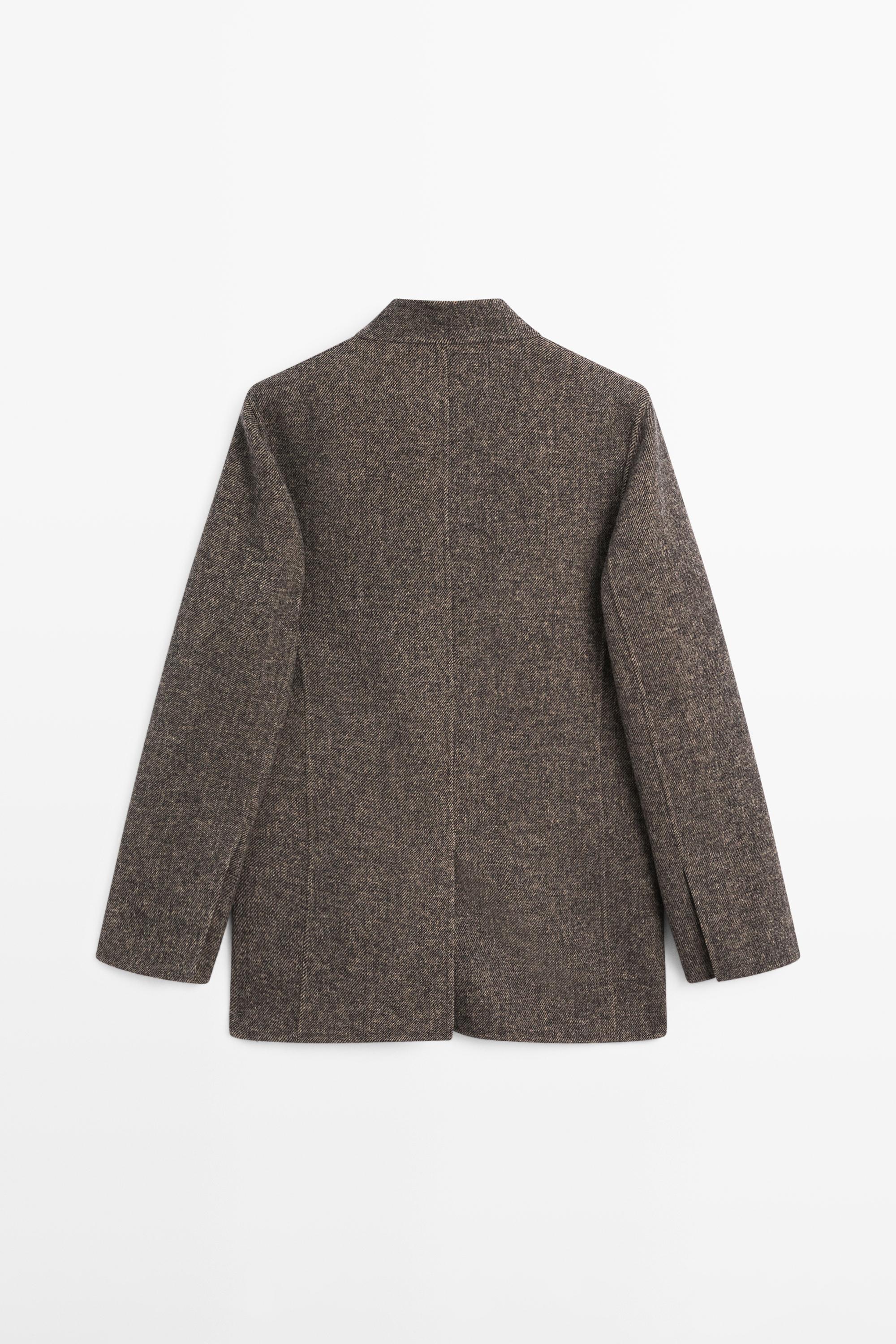 Wool blend twill coat with high collar