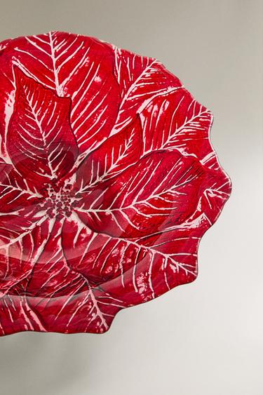 CHRISTMAS FLOWER GLASS SERVING DISH - Red by Zara - Image 2