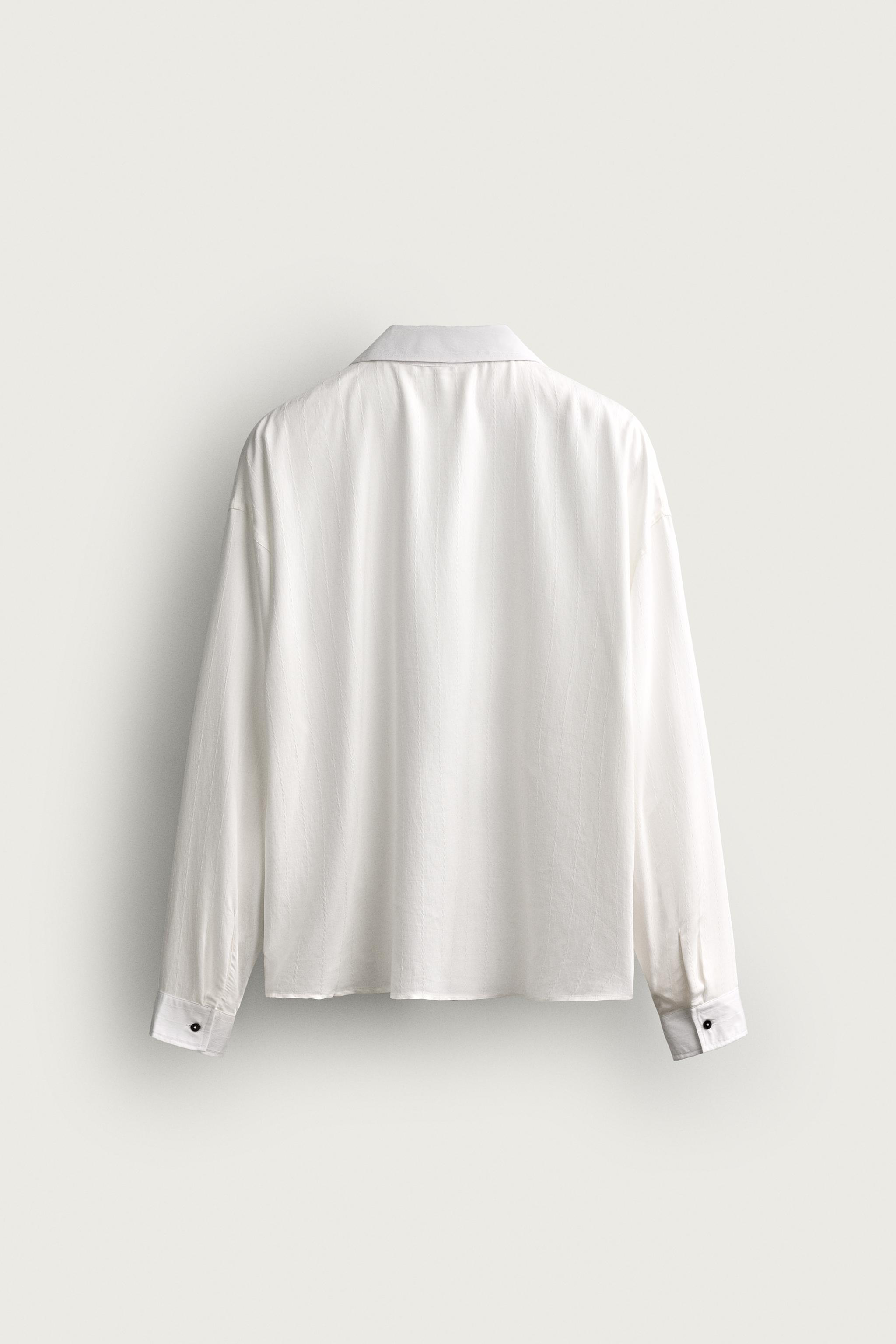 Мужские рубашки Zara RELAXED FIT STRIPED JACQUARD POLO SHIRT — фото 7
