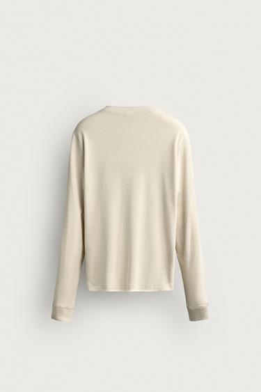T-SHIRT À COL TUNISIEN EN COTON ET LIN - Beige clair de Zara - Image 6