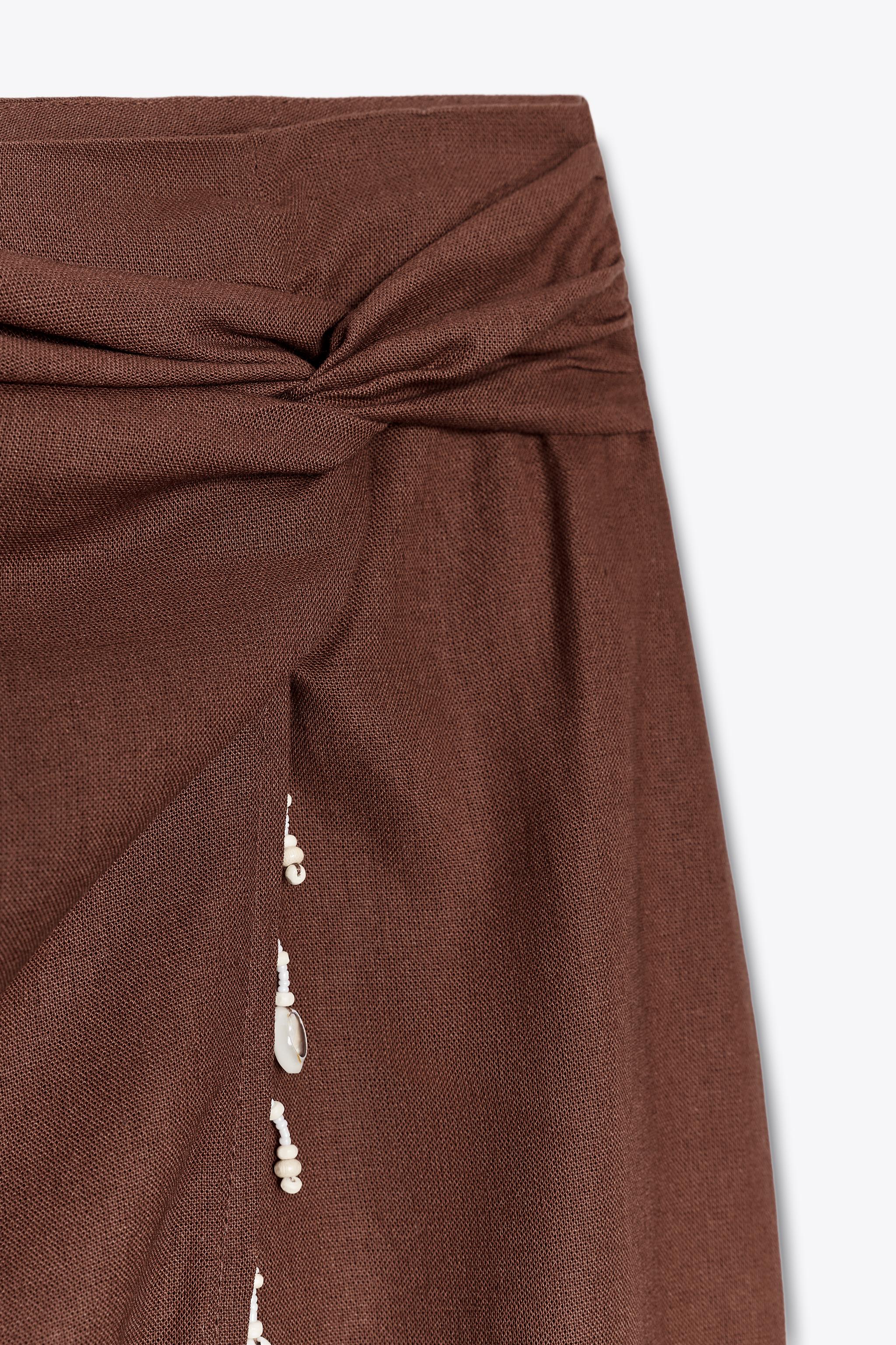 JUPE MIDI EN LIN AVEC COQUILLAGES