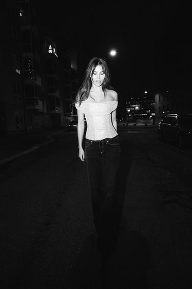 TOP MESH DRAPÉ STRASS - Argent de Zara