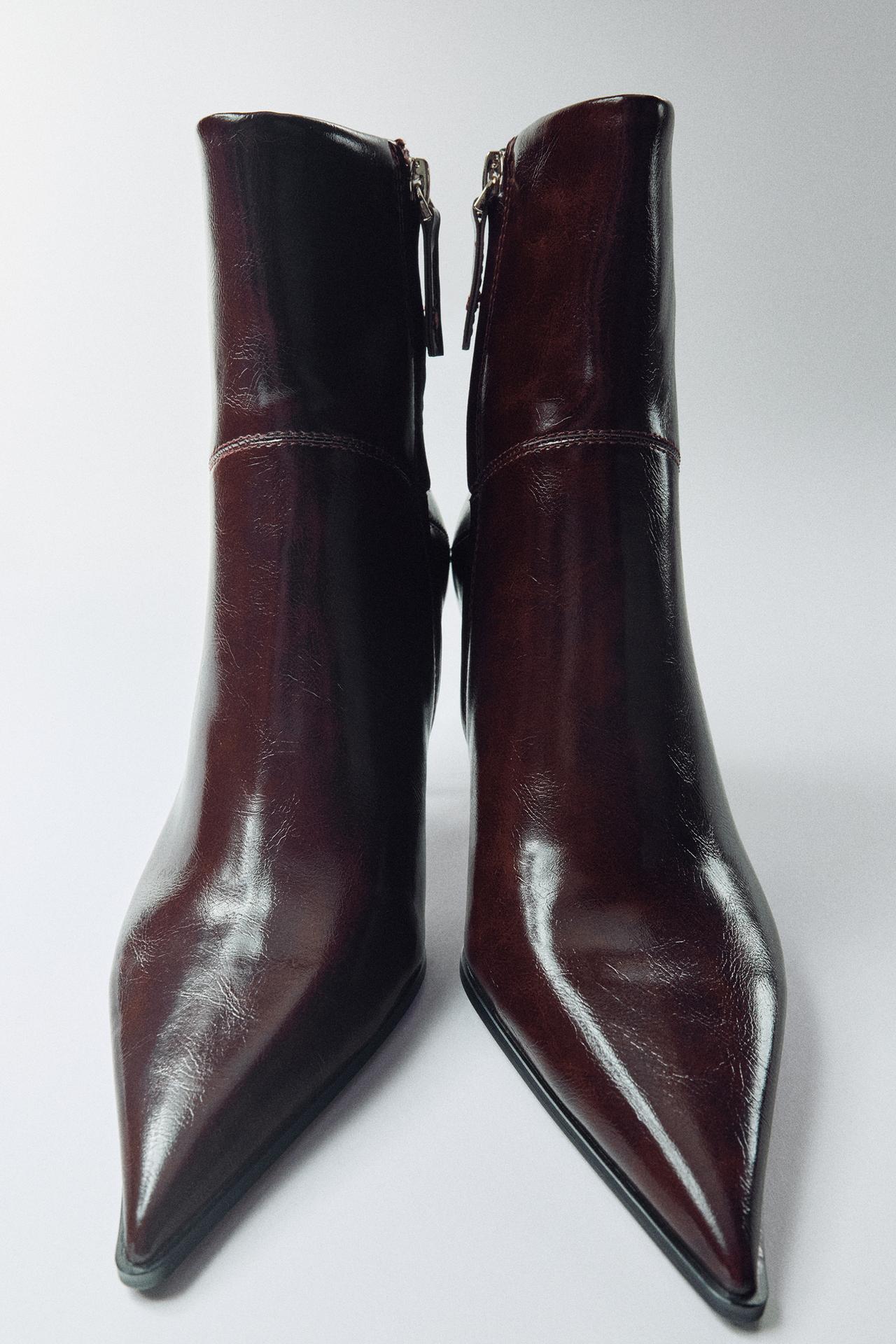 PATENT HEELED BOOTIES — Burgundy Red