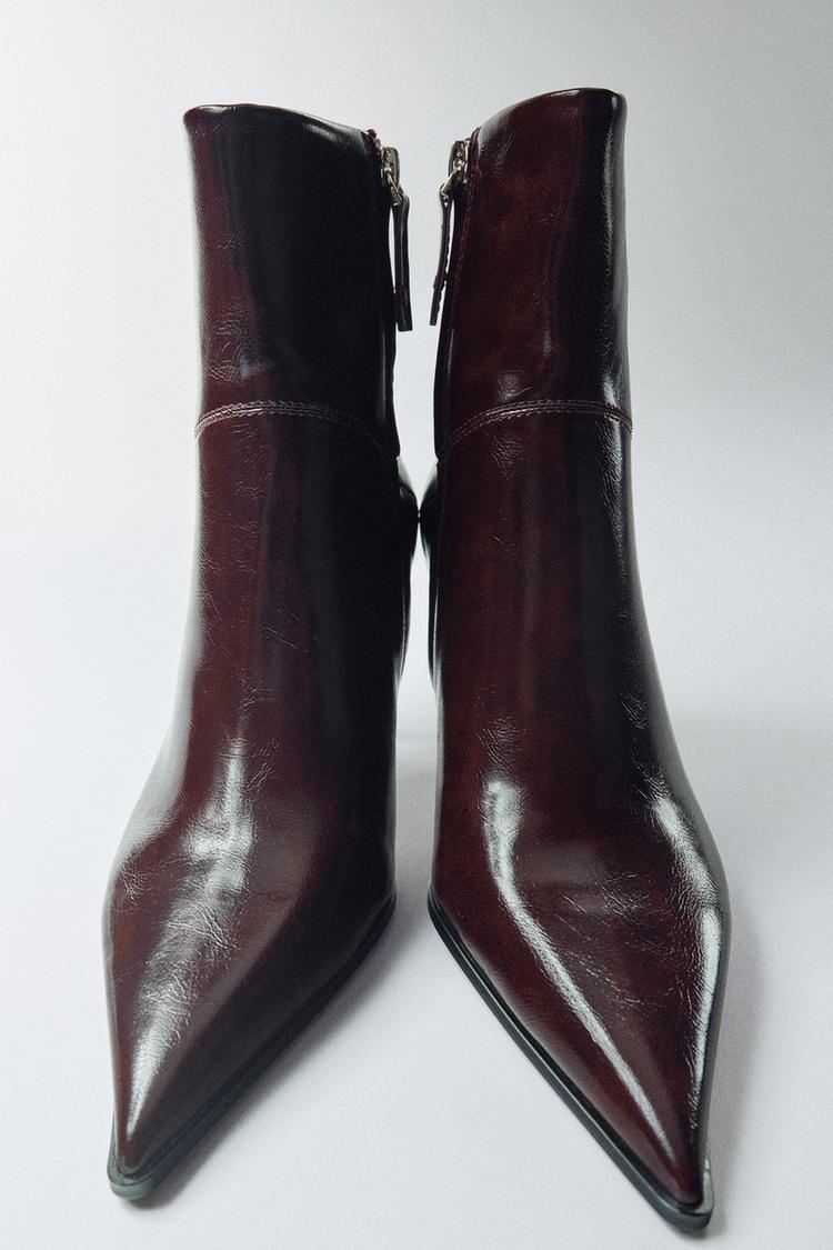 PATENT HEELED BOOTIES — Burgundy Red