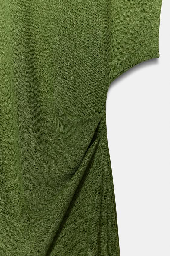 green long sleeve dress zara Zara Green Long Sleeve Dress Side Ruched Midi Dresz, NWT, M
