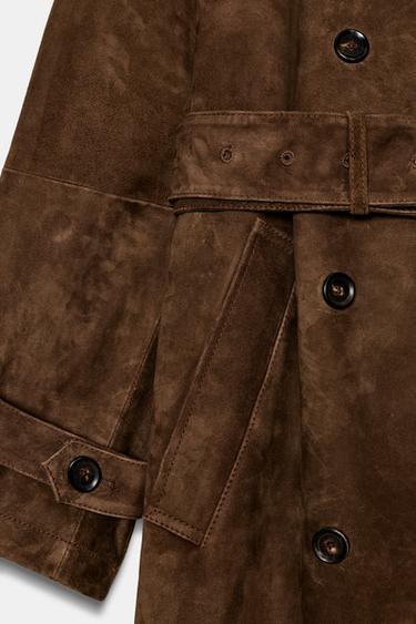 TRENCH EN CUIR DAIM 100 % ZW COLLECTION ÉDITION LIMITÉE - Marron de Zara - Image 4