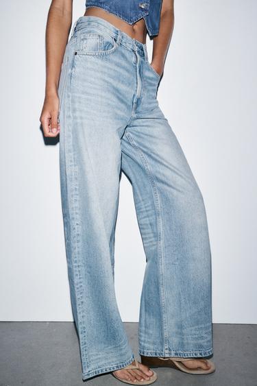 Zara TRF EXTRA WIDE LEG HIGH-WAIST JEANS - Pastel blue