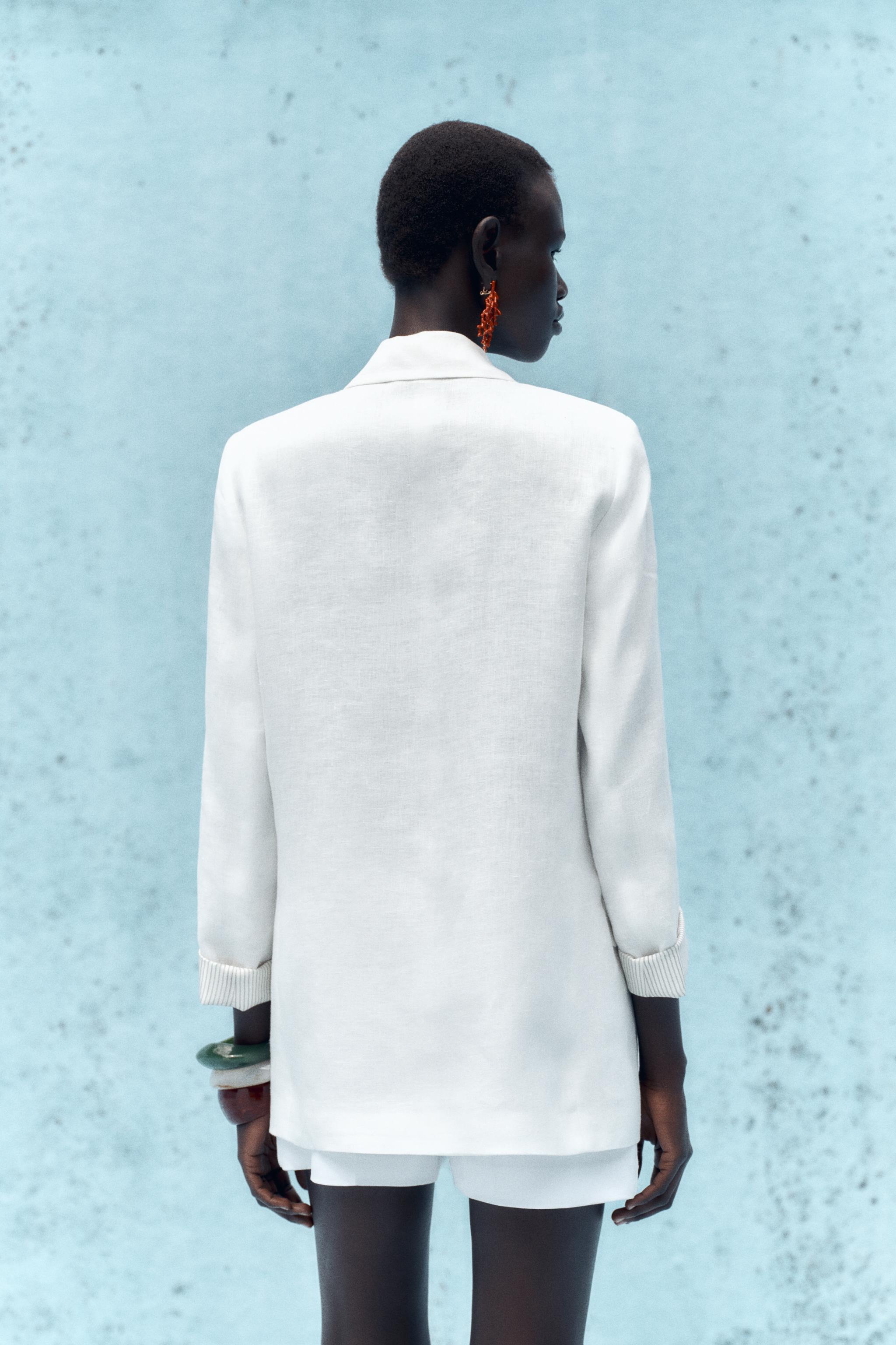 100% LINEN BLAZER WITH PRINTED CUFFS