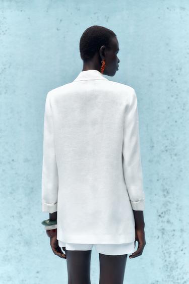 BLAZER 100 % LIN POIGNETS IMPRIMÉS - Blanc de Zara - Image 4